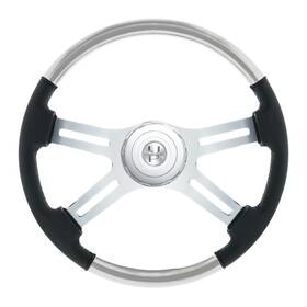 United Pacific 88360 Liquid Silver Leather/wood Steering Wheel With Horn Bezel And Button