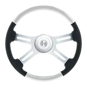 United Pacific 88361 Pearl White Leather/wood Steering Wheel With Horn Bezel And Button