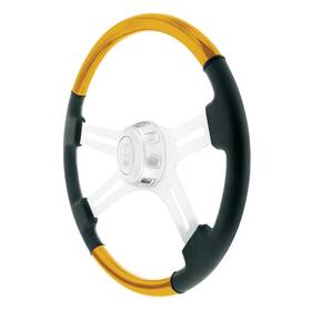 United Pacific 88362 Electric Yellow Leather/wood Steering Wheel With Horn Bezel And Button