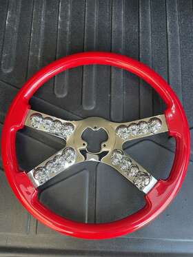 61529 United Pacific Sku 18 Inch Red Chrome Skull Spoke Steering Wheel Fits Various Truck Make And Models