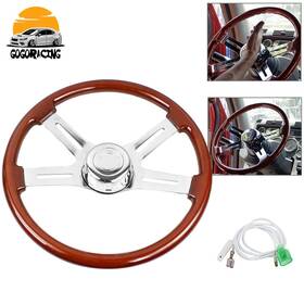 030stw20250926 Wutong 18 Inch 4 Spoke Wood Chrome Steering Wheel For Freightliner Peterbilt Kenworth Volvo