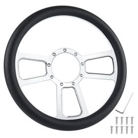 Yhk Jll-906l 14 Inch 9 Hole Racing Leather Steering Wheel Universal Aluminum 3 Black
