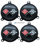 1965-1966 Corvette Spinner Inserts Black Upper Flag Square Set Of 4 New. Fixed Price $65.00.
