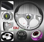 Civic Silver Inner Trim Steering Wheel + Purple Quick Release Adapter Hub Kit. Fixed Price $50.99.