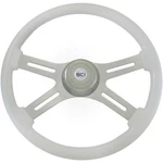 18 Inch Chrome 4 Spoke White Painted Wood Classic Steering Wheel. Fixed Price $260.00.