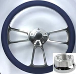 14" Polished Billet Steering Wheel (blue Wrap, Horn Button, Adapter A01). Fixed Price $194.56.