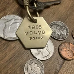 1966 Volvo P 1800 Brass Key Fob. Fixed Price $16.50.