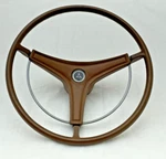 1969 Mopar A, Body Steering Wheel Three Spoke Tan Saddle Horn Pad Column Cover. Fixed Price $713.99.