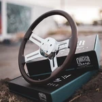 18" Steering Wheel Chrome Spokes Dark Wood Grip, 5 Hole International. Fixed Price $229.97.