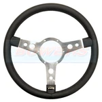 Mountney 13" Inch Black Leather Steering Wheel Polished Semi-dished Centre. Fixed Price $107.63.
