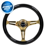 New Nrg Classic Black Wood Steering Wheel 350MM Chrome Gold Spokes ST-015CG-BK. Fixed Price $160.00.