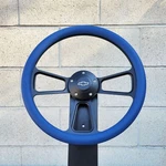 14" Black Billet Steering Wheel Blue Vinyl Half Wrap Licensed Chevy Bowtie Horn. Fixed Price $165.82.