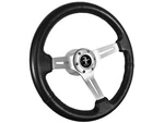 1965-1967 Ford Mustang 14" Black Leather Steering Wheel Brushed 6-BOLT Kit. Fixed Price $263.99.