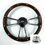 14" Billet Wood Steering Wheel W/ Bowtie Horn Adapter For 1969-1994 Chevy Cars. Fixed Price $258.43.