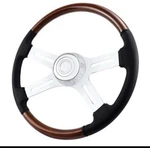 Qympay 18" Leather Truck Steering Wheel, 4-SPOKE Aluminum Chrome. Fixed Price $109.00.