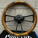 14" Black Muscle Steering Wheel Flamed Pine Wrap W/ Licensed Chevy Bowtie Horn. Fixed Price $198.93.