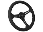 Scratched 14" Black 6 Hole Slotted Leather Grip Steering Wheel. Fixed Price $103.99.