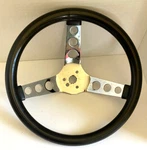 Vtg 11.5" Steering Wheel 3 Spoke Hole Chrome Black Grip Grant? Hot Rods Custom. Fixed Price $45.00.