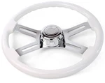 18 White Steering Wheel 4 Chrome Spoke Peterbilt Kenworth Freightliner Intern. Fixed Price $179.99.