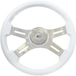 16 Inch Chrome 4 Spoke White Painted Wood Steering Wheel With Matching Bezel. Fixed Price $286.99.
