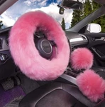 3 Pc Cute Pink Super Fluffy Steering Wheel Cover 15" Australian Wool By Yontree. Fixed Price $19.99.