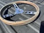 13.5" Vintage Real Wood Deep Dish Steering Wheel Chrome Steel Rat Rod Hot. Fixed Price $129.00.