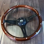 15" Steering Wheel Matte Black Spokes Riveted Dark Wood Grip - 6 Hole. Fixed Price $157.00.