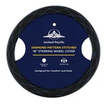 70119 18" Crystal Stitched Leather Steering Wheel Cover Black- Blue Stitching. Fixed Price $36.00.