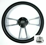 14" Polished Steering Wheel Black Grip Bowtie Horn & Adapter 1969-94 Chevy Cars. Fixed Price $222.06.