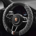 Fluffy Winter Steering Wheel Cover, Soft Plush Gray, Fits 14.5-15 Inch. Fixed Price $26.97.