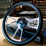 14" Billet Muscle Steering Wheel With Black Vinyl Wrap And Chevy Horn - 5 Hole. Fixed Price $165.82.