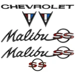 New Black & Dark Red Emblem Set For 64-67 Malibu Chevelle Ss Script Badge Trim. Fixed Price $287.99.