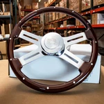 18" Dark Wood Steering Wheel Chrome Riveted Smooth Horn Kenworth Peterbilt Hub. Fixed Price $247.93.