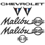 New Black & Dark Gray Emblem Set For 64-67 Malibu Chevelle Ss Script Badge Trim. Fixed Price $287.99.