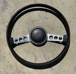 1970-1974 Challenger Cuda Black Steering Wheel, Horn Switch & Cap. Fixed Price $125.00.