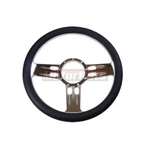 Black Leather 3 Slot Camaro Impala Nova Hot Rod Steering Wheel Chrome Aluminum. Fixed Price $221.05.