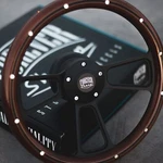 14" Steering Wheel Matte Black Mahogany Half Wrap Grip With Aluminum Rivets. Fixed Price $163.93.