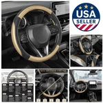 Comfort-enhancing Steering Wheel Cover Black/golden Carbon Fiber, 14.5-15". Fixed Price $25.79.